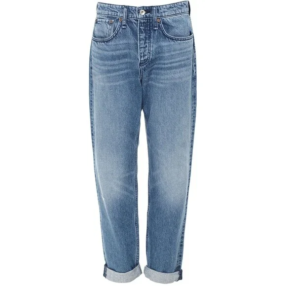 Rag & Bone Rosa Mid-Rise Boyfriend Jeans in Malibu Blue Denim Button Fly Size 34 - Picture 16 of 16
